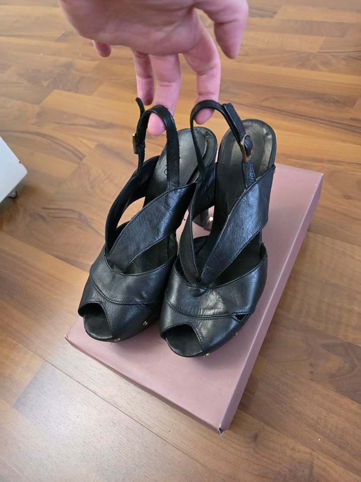 Hakiki Deri, Siyah Platform Topuklu Kadın  Ayakkabısı - Görsel 2