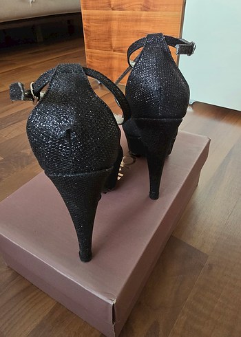 Işıltılı Siyah Bağcıklı Stiletto Topuklu Kadın Ayakkabı - Görsel 11