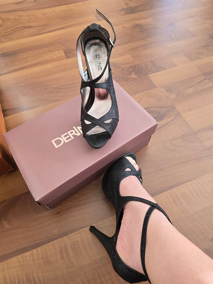 Işıltılı Siyah Bağcıklı Stiletto Topuklu Kadın Ayakkabı - Görsel 4