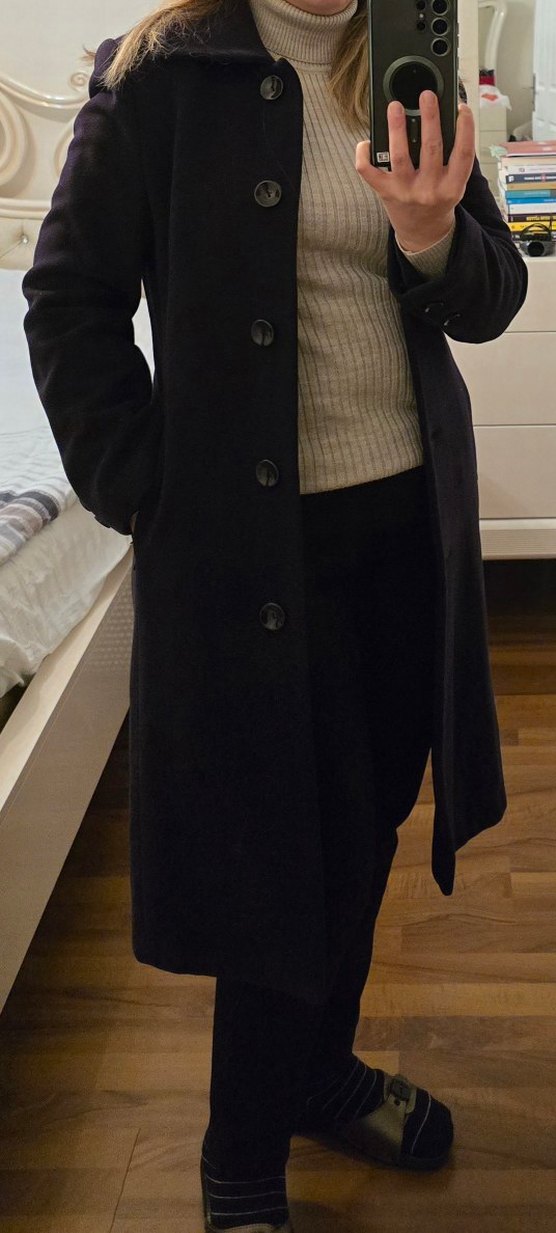 Yün, kaşmir Lacivert Kaban - Görsel 2