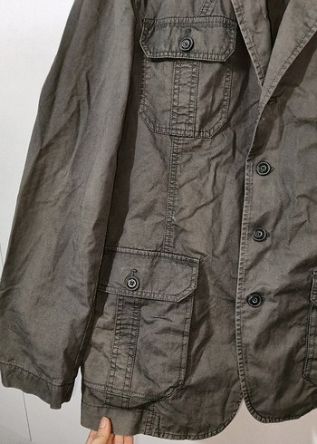 Gri Erkek Keten Düğmeli Ceket - Görsel 3