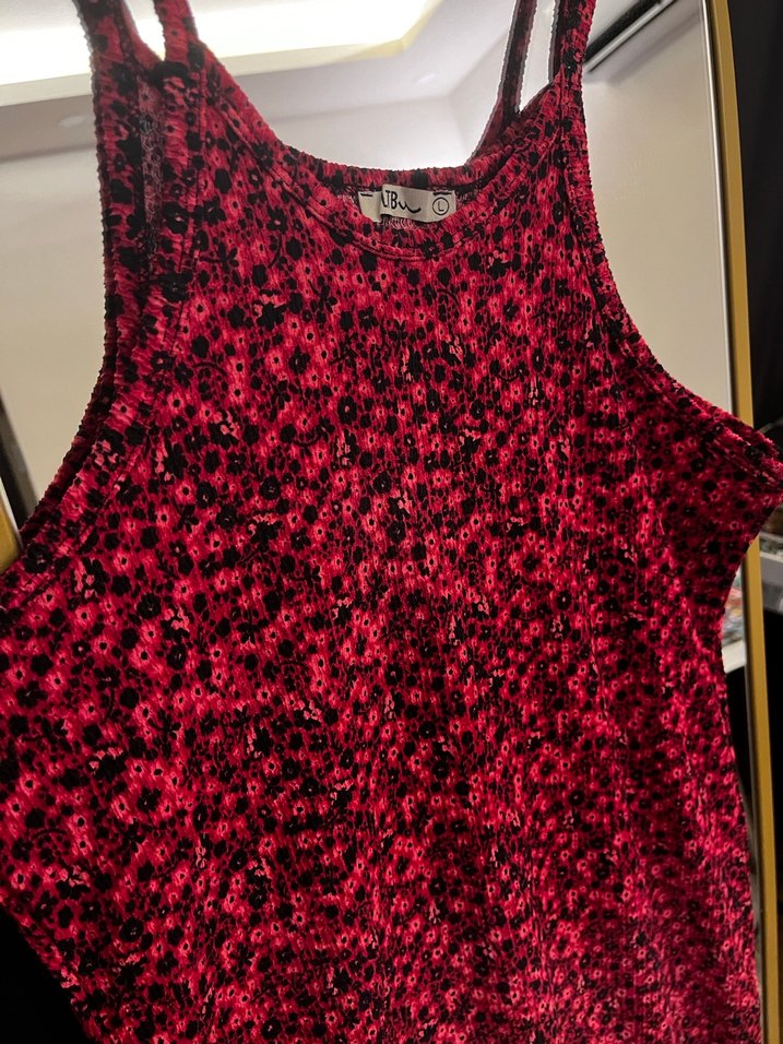 Kırmızı Desenli  Elbise - Görsel 2