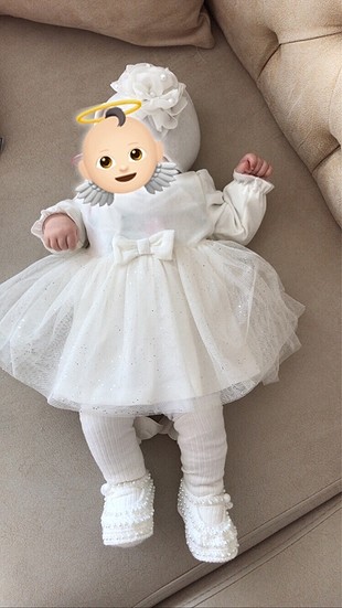 Beyaz inci işlemeli üstü kadife altı tül bebek elbisesi????????