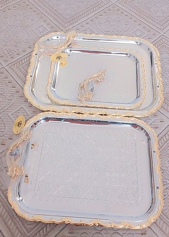 Altın Renk Parlak 3'lü Tepsi Seti