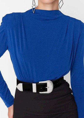 Mavi Drapeli Boğazlı Kadın Bluz - Görsel 9