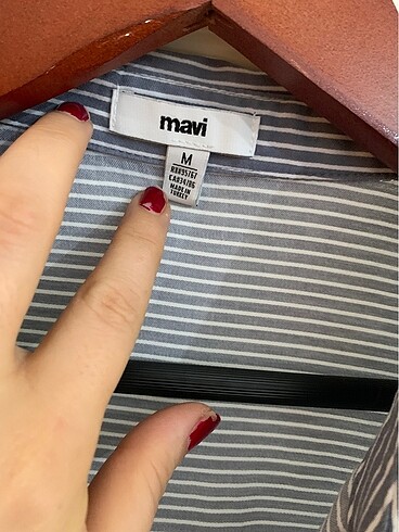 l Beden mavi Renk Mavi Jeans/ Çizgili Oversize Gömlek