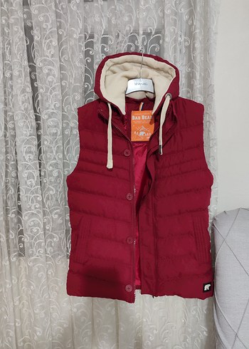 Bordo Kapüşonlu Fermuarlı Kadın Yelek
