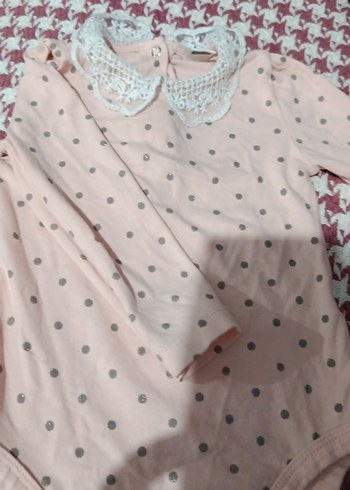 Dantel Yakalı Uzun Kollu Pembe Bebek Body - Görsel 2