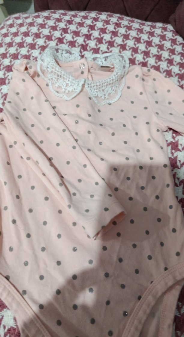 Dantel Yakalı Uzun Kollu Pembe Bebek Body - Görsel 2