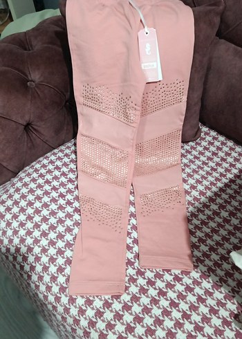 Kız Çocuk Pudra Pileli Nakışlı Tayt - Görsel 2