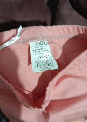 Kız Çocuk Pudra Pileli Nakışlı Tayt - Görsel 4