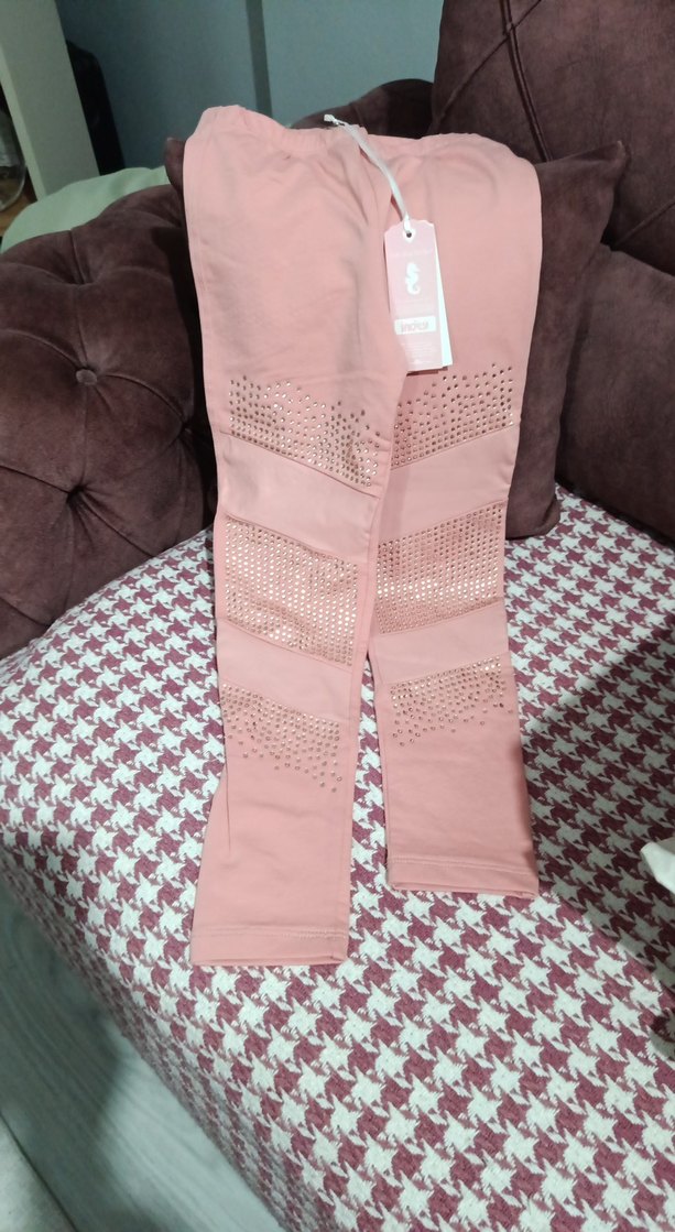 Kız Çocuk Pudra Pileli Nakışlı Tayt - Görsel 2