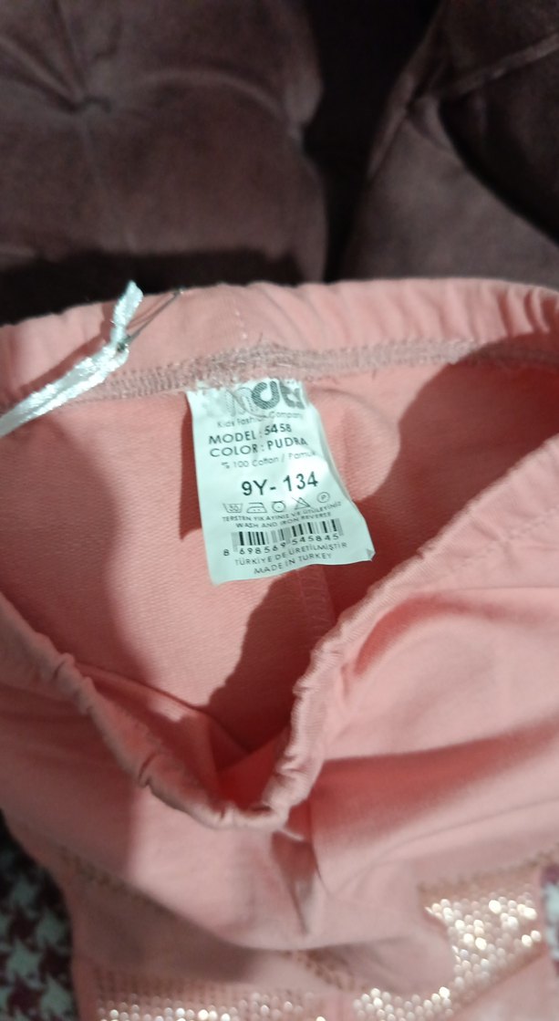 Kız Çocuk Pudra Pileli Nakışlı Tayt - Görsel 4