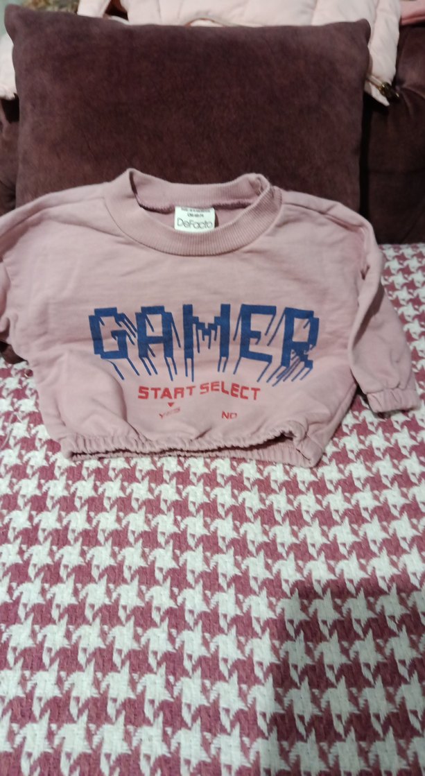 Kız Çocuk Pembe Kısa Kollu Sweatshirt - Görsel 5