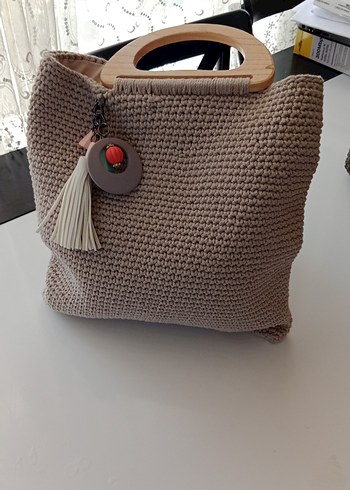 Bej Örgü Kadın Çanta Püsküllü