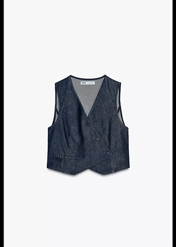 Zara Gri Denim Düğmeli Kadın Yelek