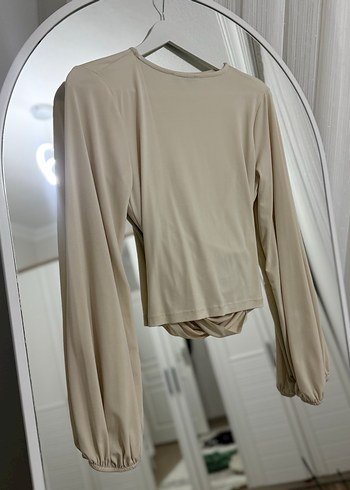 Bej Drapeli Uzun Kollu Kadın Bluz - Görsel 4