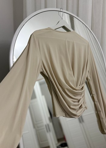 Bej Drapeli Uzun Kollu Kadın Bluz - Görsel 2