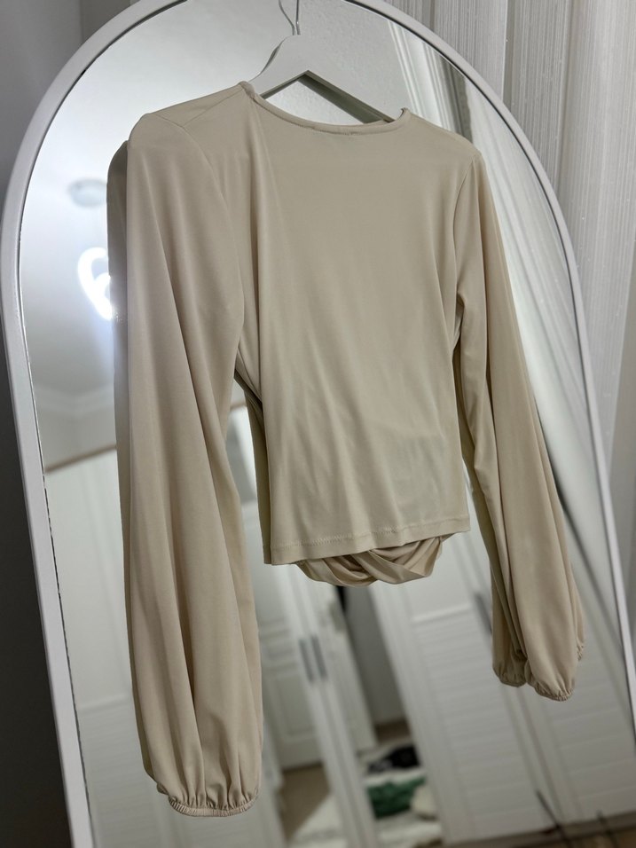 Bej Drapeli Uzun Kollu Kadın Bluz - Görsel 4