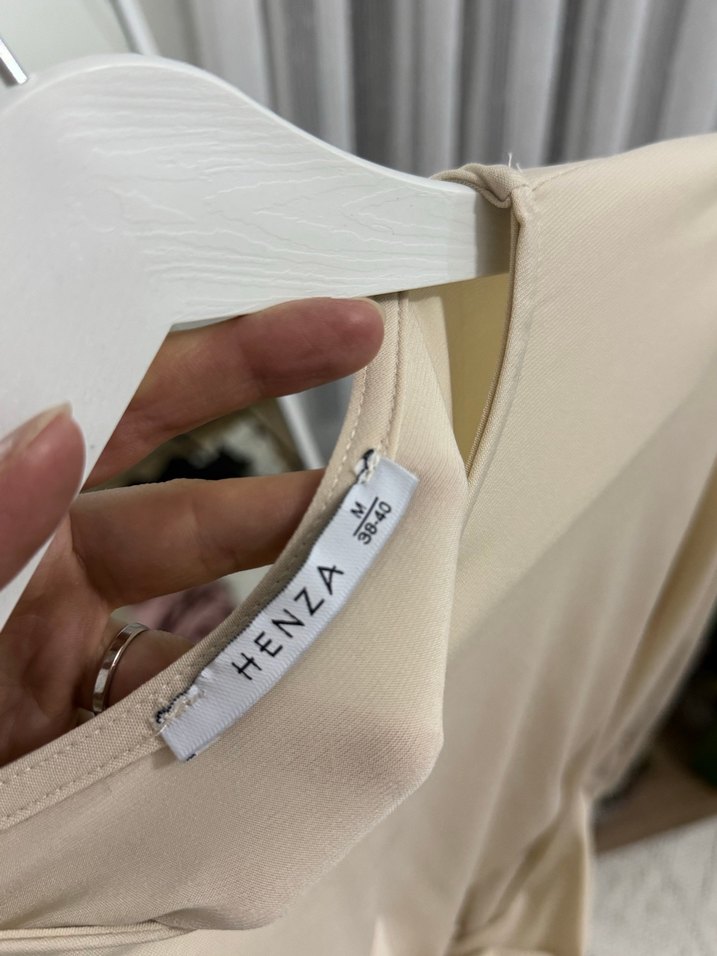 Bej Drapeli Uzun Kollu Kadın Bluz - Görsel 3