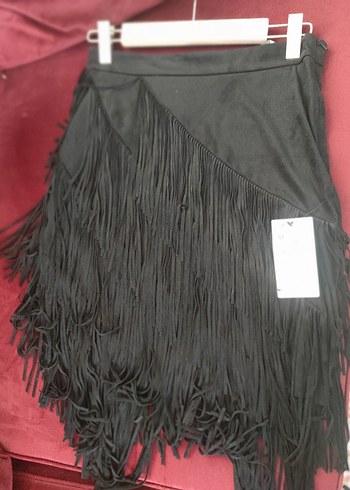 Püsküllü Siyah Süet Etek - Görsel 4