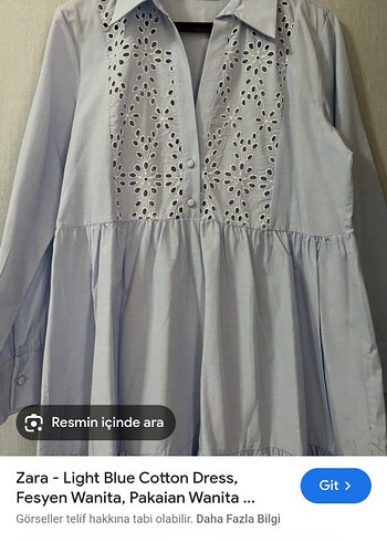 Nakışlı V Yakalı Mavi Elbise - Görsel 3