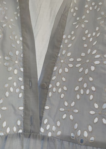 Nakışlı V Yakalı Mavi Elbise - Görsel 6