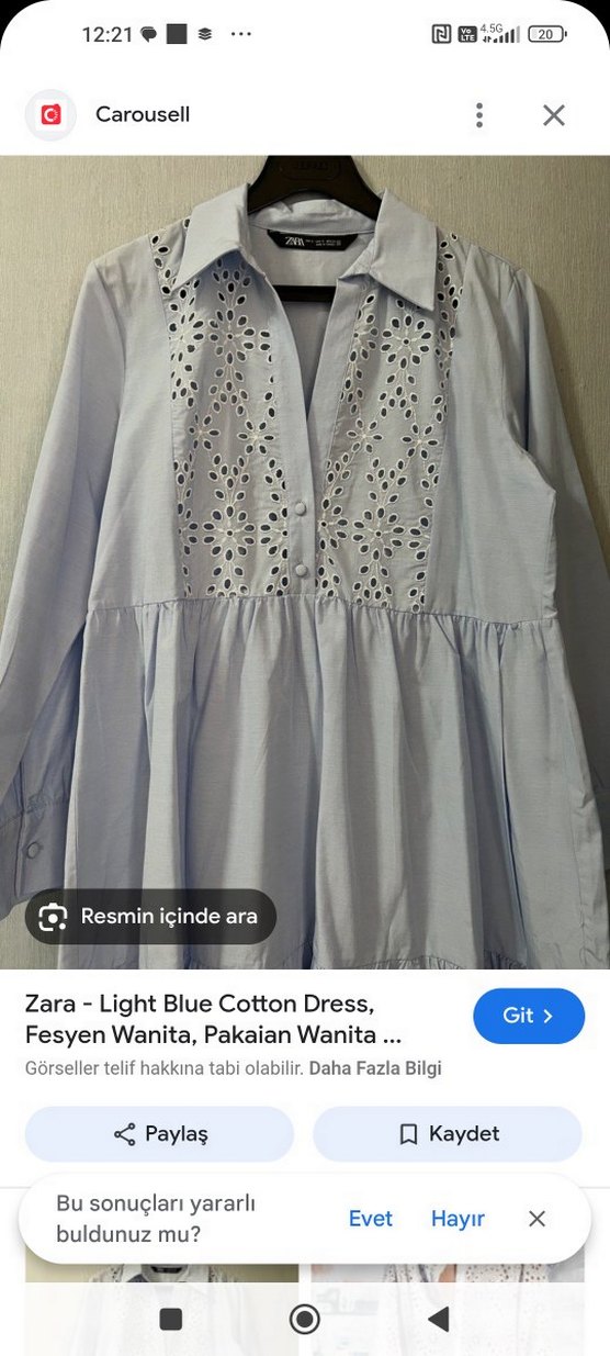 Nakışlı V Yakalı Mavi Elbise - Görsel 3