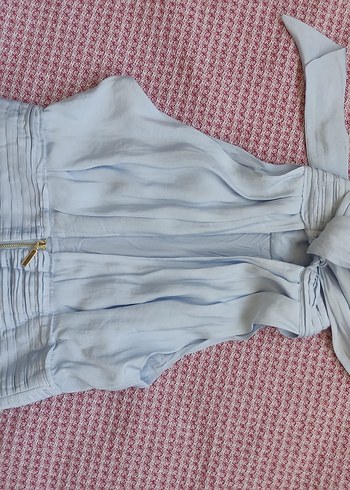 s Beden mavi Renk ADL Piliseli Yüksek Yakalı Bluz