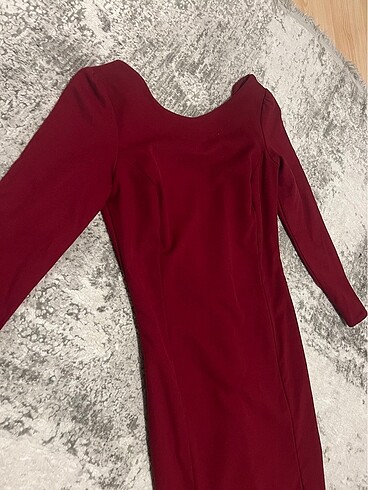 xs Beden Bordo diz üstü kalem elbise