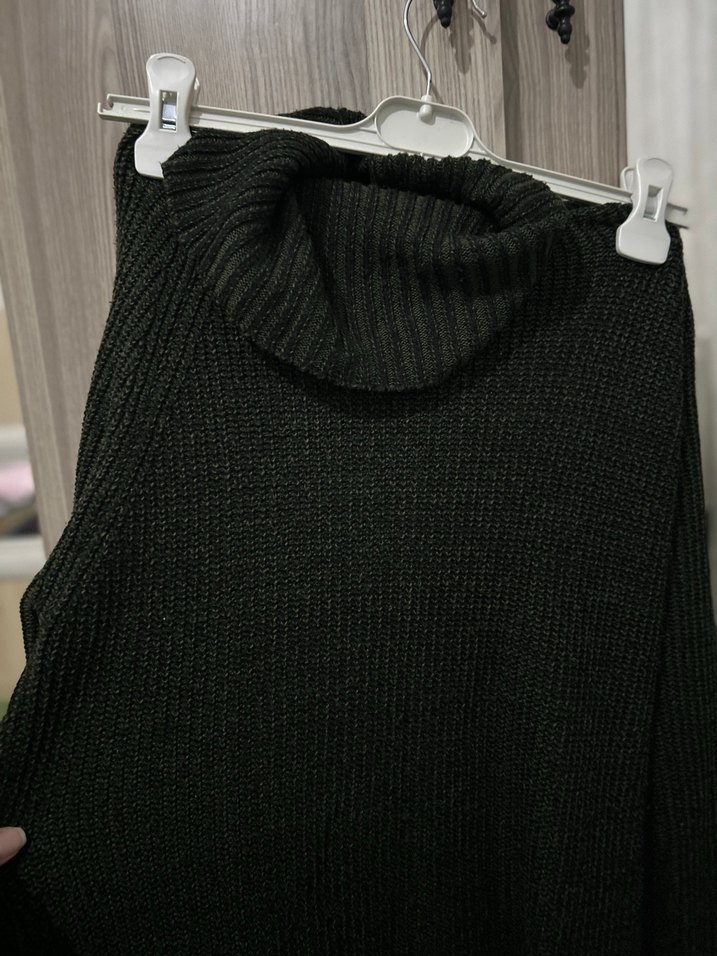 Kadın yeşil Uzun Oversize Balıkçı Yaka Kazak - Görsel 2