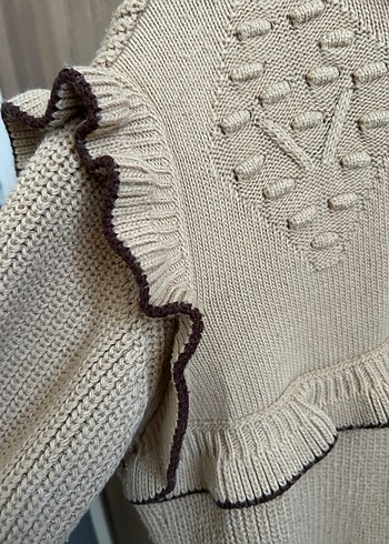 Nakışlı Bej Triko Kadın Kazak - Görsel 4