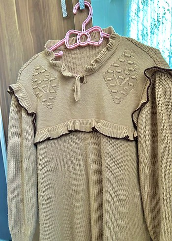 Nakışlı Bej Triko Kadın Kazak - Görsel 2