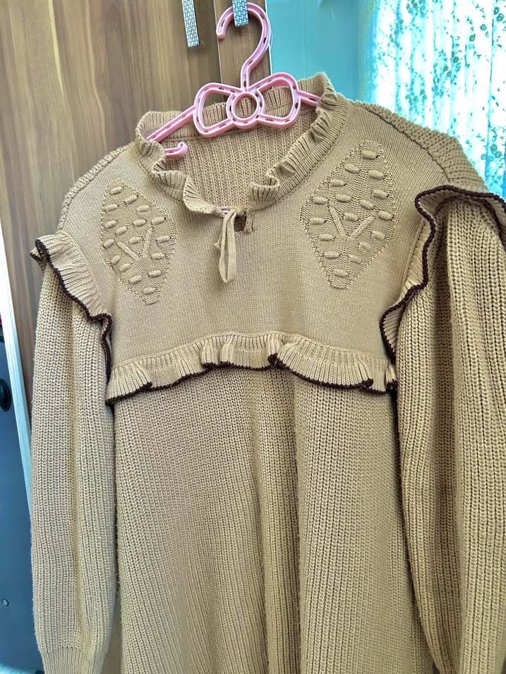 Nakışlı Bej Triko Kadın Kazak - Görsel 2