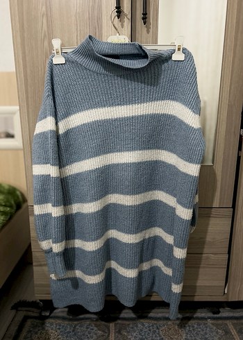 Mavi Çizgili Uzun Kollu Triko Kazak - Görsel 2