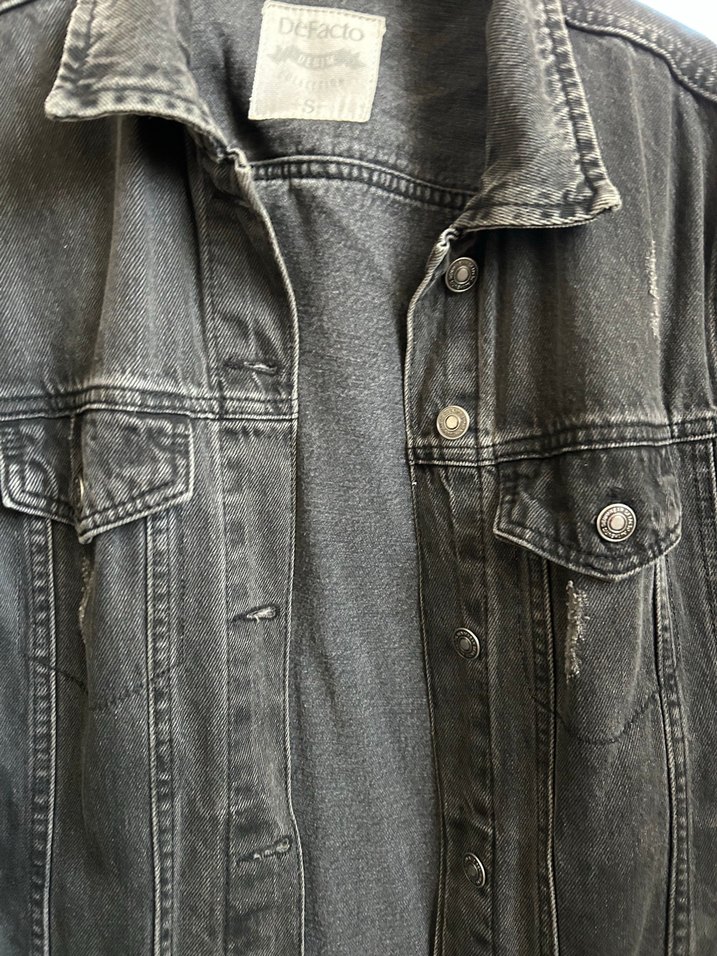 Gri Kadın Kot Ceket - Görsel 2