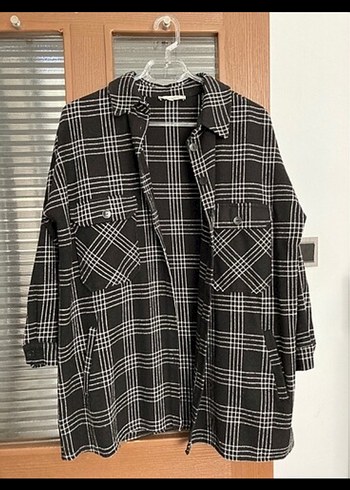 Siyah Ekoseli Düğmeli Kadın Gömlek ceket - Görsel 2