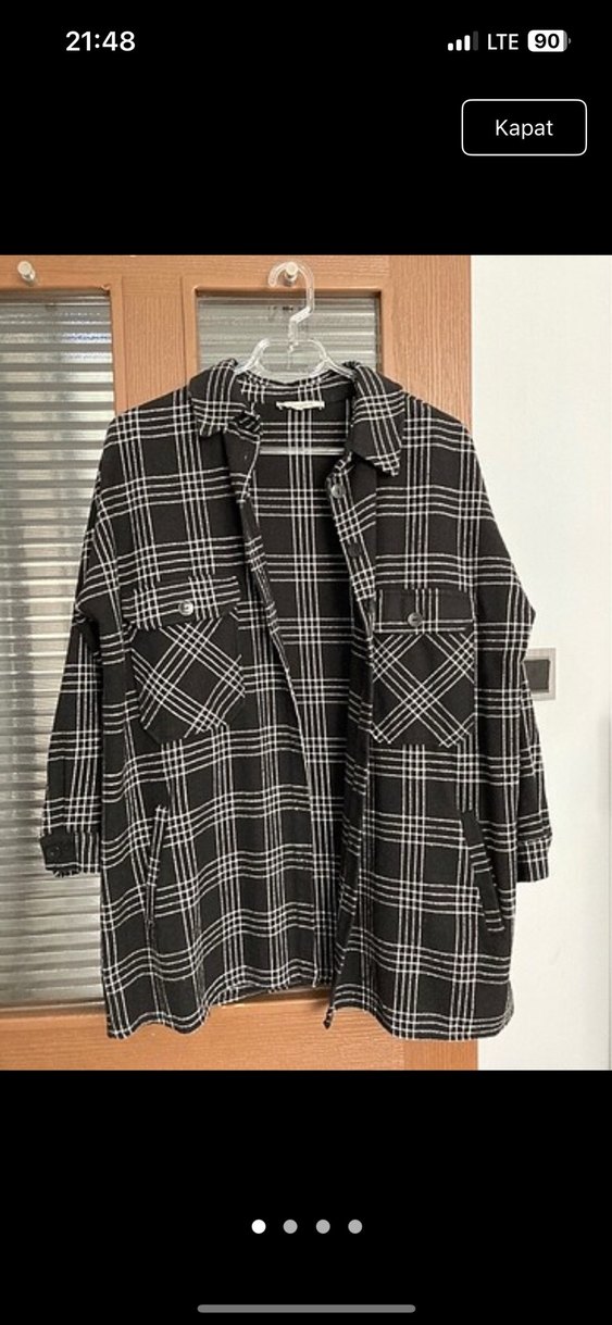 Siyah Ekoseli Düğmeli Kadın Gömlek ceket - Görsel 2