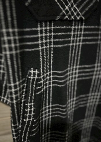 Siyah Kareli Düğmeli Rahat Kadın oduncu gömlek ceket - Görsel 2