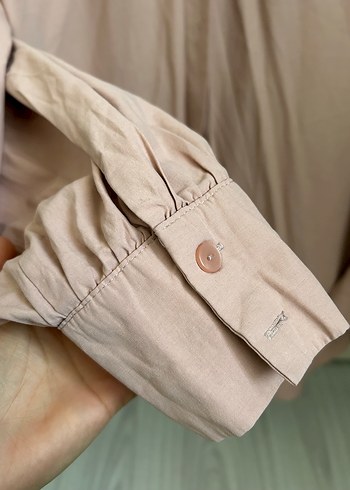 Pembe Keten Düğmeli Uzun Kollu Gömlek - Görsel 3