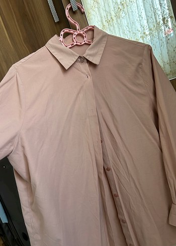 Pembe Keten Düğmeli Uzun Kollu Gömlek - Görsel 2