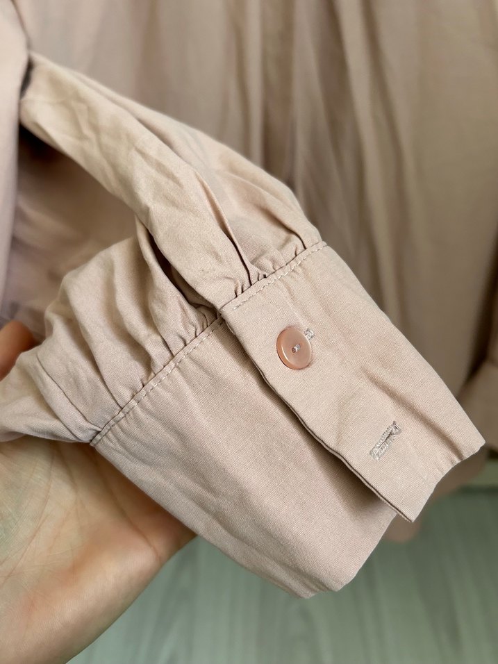 Pembe Keten Düğmeli Uzun Kollu Gömlek - Görsel 3