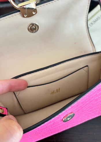 H&M Pembe Deri Kadın Çanta, Tokalı, Yılan Desenli