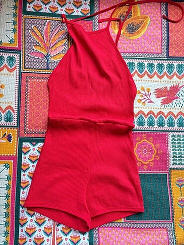Zara kırmızı kısa tulum