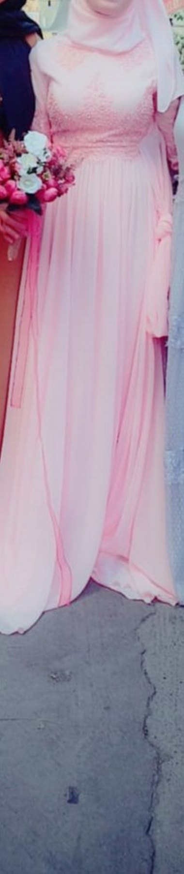 Pudra Pembe Drapeli Uzun Kadın nişanlılık - Görsel 2