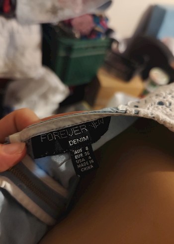 Forever 21 Dantel Detaylı Kısa Kollu Mavi Mini Bluz