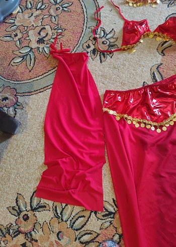 Kırmızı Drapeli Uzun Kadın Hint dansöz Elbisesi - Görsel 5