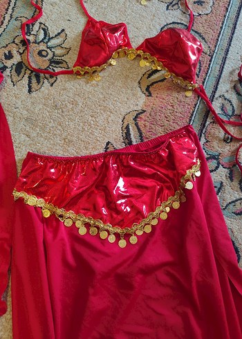 Kırmızı Drapeli Uzun Kadın Hint dansöz Elbisesi - Görsel 3