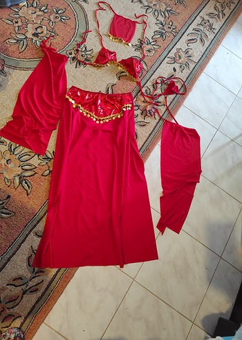 Kırmızı Drapeli Uzun Kadın Hint dansöz Elbisesi - Görsel 2