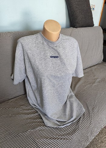 Gri Oversize OYSHO Keten Erkek Tişört